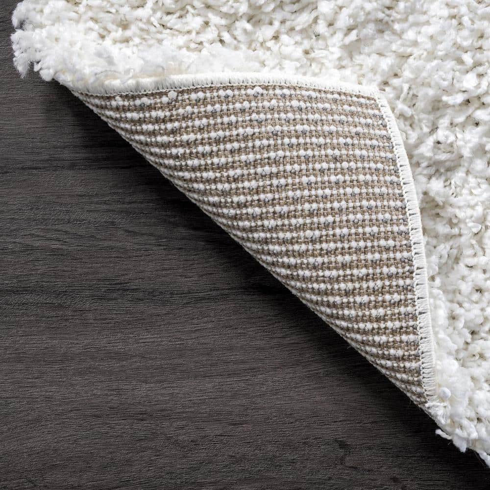 Plush White Square Synthetic Shag Area Rug, 52" x 24"