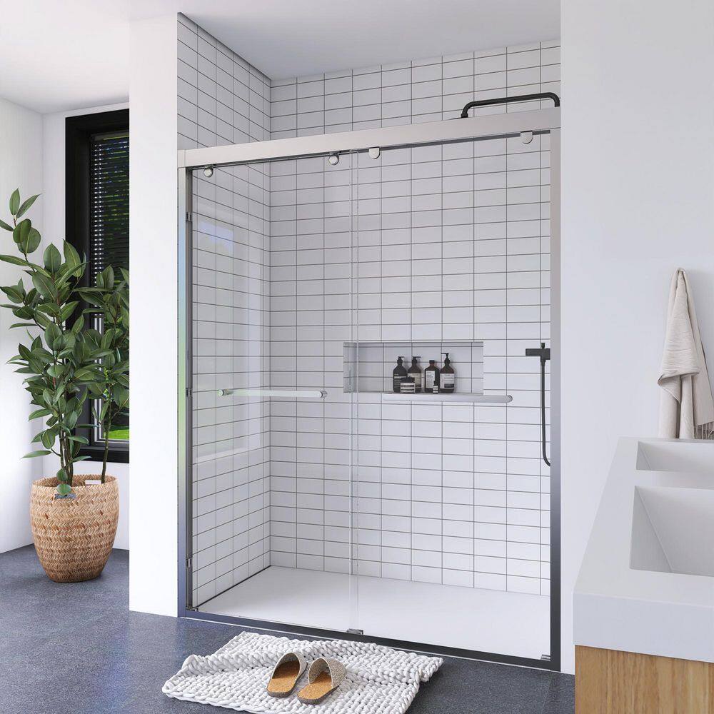 60" Chrome Frameless Double Sliding Shower Door with Clear Glass