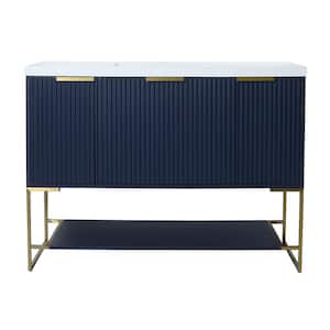 48 in. W x 18 in. D x 35 in. H Single Sink Freestanding Bath Vanity in Navy Blue with White Cultured Marble Top
