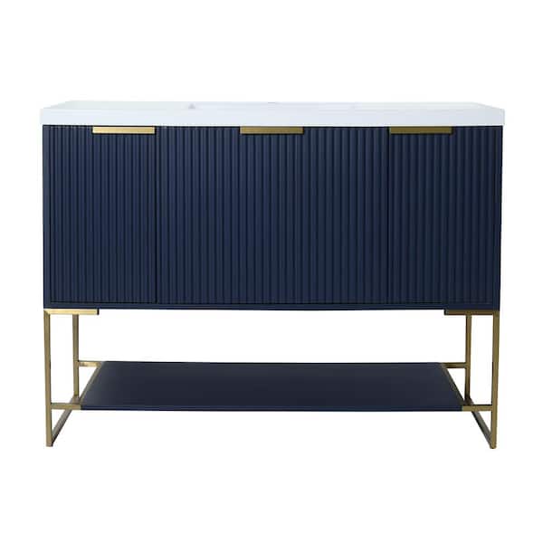 JimsMaison 48 in. W x 18 in. D x 35 in. H Single Sink Freestanding Bath Vanity in Navy Blue with White Cultured Marble Top