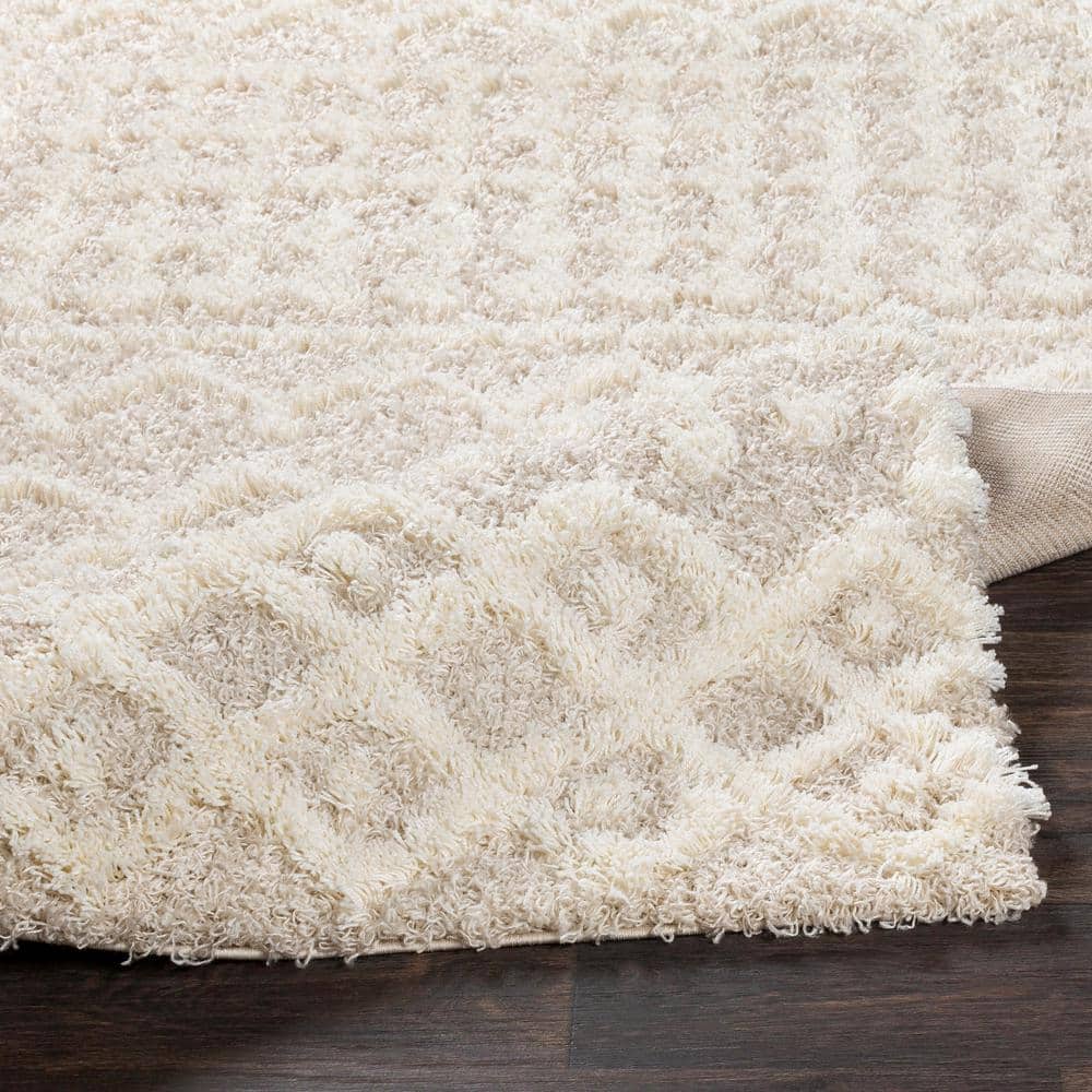 Beige Moroccan Shag Area Rug, 8'10" x 12', Polypropylene