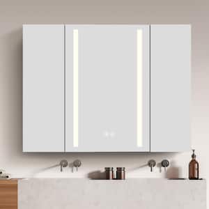 40 in. W x 30 in. H Rectangular Aluminum Surface Mount Defogging Lighted LED Medicine Cabinet with Mirror For Bathroom