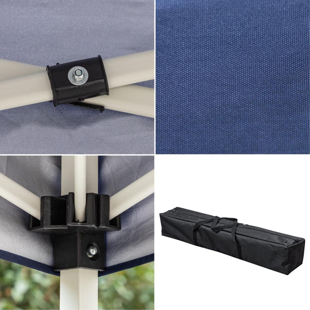 10 Ft Blue Steel Pop-Up Canopy Tent with Waterproof Cover