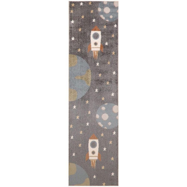 Astra Machine Washable Sky Blue 2 ft. x 8 ft. Graphic Contemporary Runner Area Rug