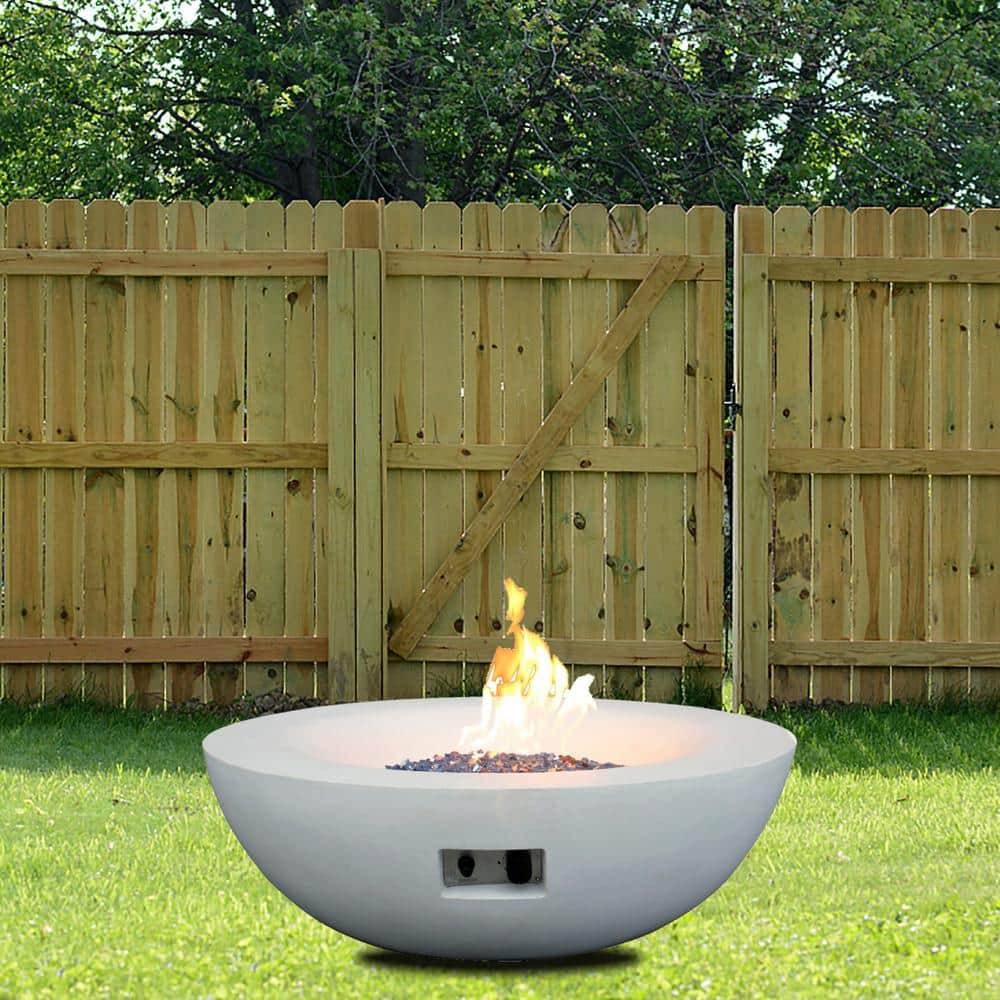 42'' Antique White Round Concrete Propane Gas Fire Pit