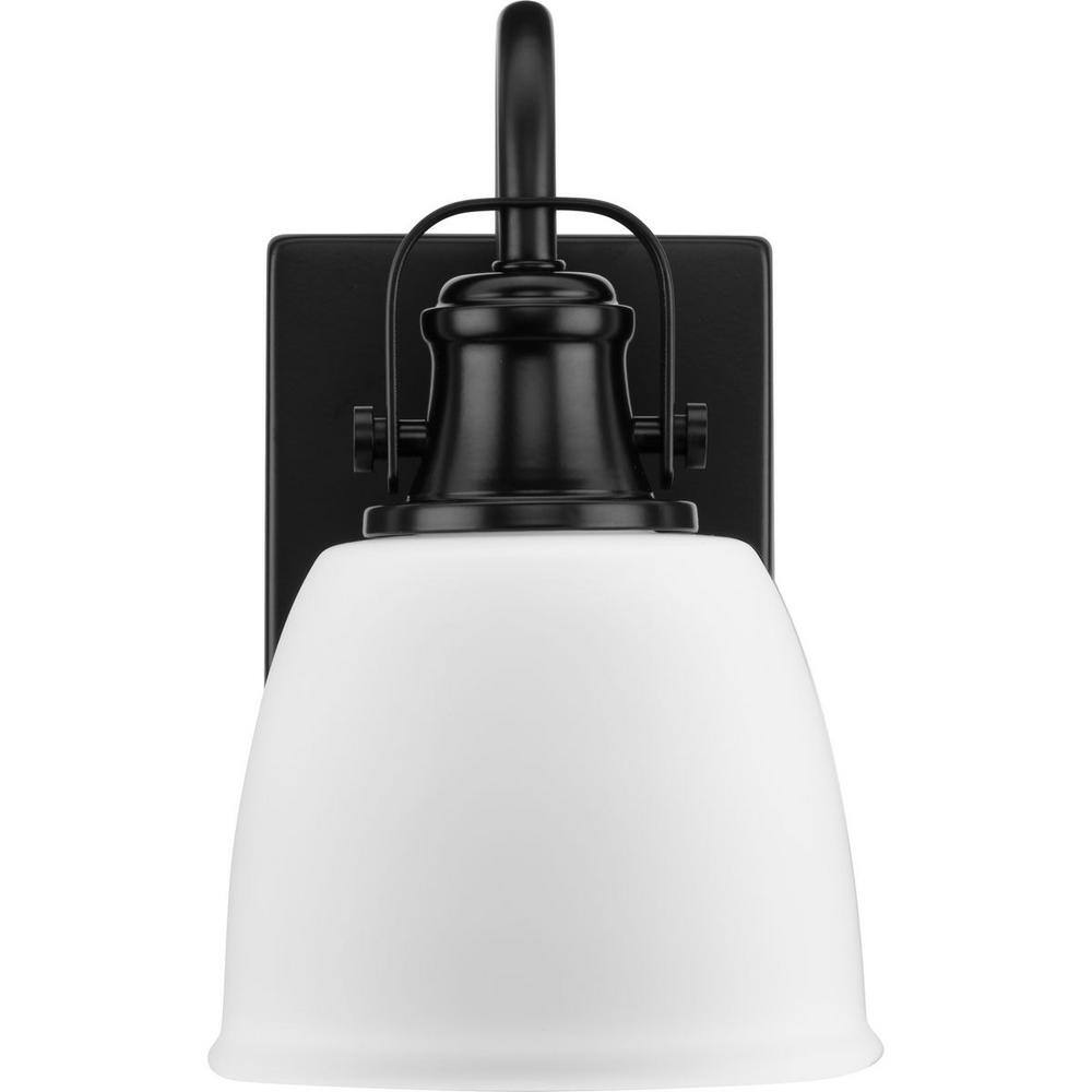 Matte Black Steel Outdoor Wall Sconce with Opal Glass Shade