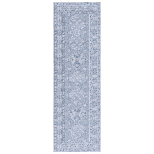 SAFAVIEH Tucson Gray/Ivory 3 ft. x 8 ft. Machine Washable Border Geometric Runner Rug