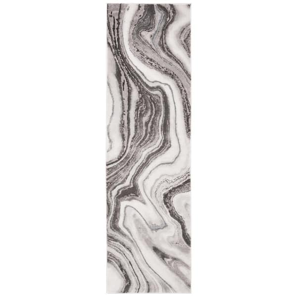 SAFAVIEH Craft Gray/Silver 2 ft. x 14 ft. Marbled Abstract Runner Rug