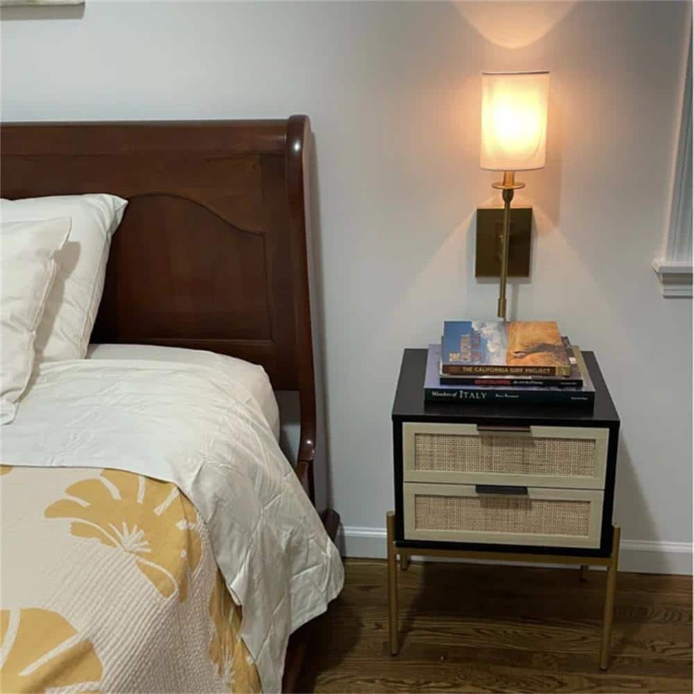 Black Metal Wall Sconce with White Fabric Shade
