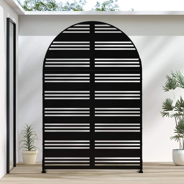 47 in. x 72 in. Black Arched Wall Panel Outdoor Metal Privacy Screen Garden Fence Panel Room Divider Patio Trellis