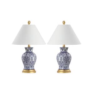 JONATHAN Y Juliana Traditional Classic Chinoiserie Ceramic 22.25-in Brass Gold LED Rotary Socket Table Lamp With Linen Shade JYL3085A At