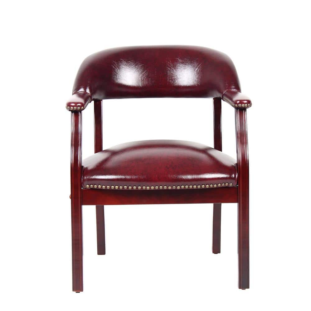 Elegant Mahogany Wood Finish Captain's Chair in Black Vinyl