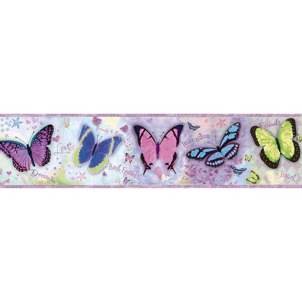 Chesapeake Kingston Purple Bff Butterflies Toss Purple Wallpaper Border Sample