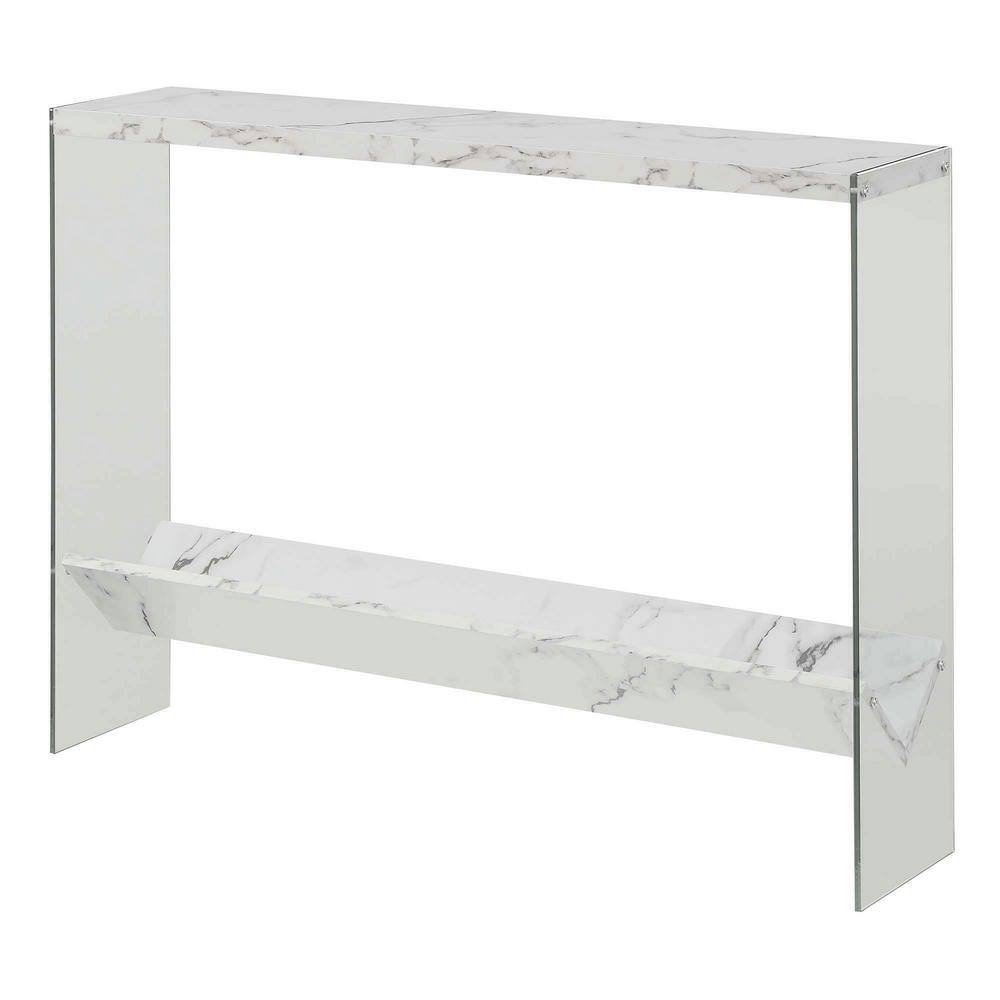 Convenience Concepts SoHo Glass V Console Table with Shelf, White Faux Marble/Glass