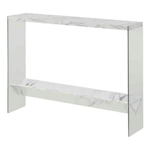 SoHo V 42 in. White Faux Marble 30 in. H Rectangle Particle Board Console Table with-Shelf