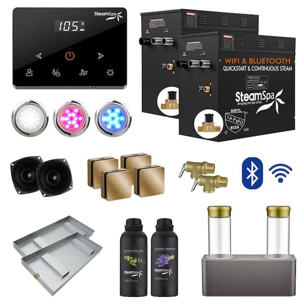 SteamSpa Black Series 21000-Watt Steam Generator with Wireless Remote, BLUETOOTH, WIFI and Dual Aroma Pump in Gold