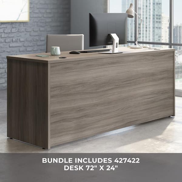 OFFICE WORKS BY SAUDER Affirm 71.102 in. Hudson Elm Desk with (Assembled) 3-Drawer Mobile File Cabinets and 2-Drawer Lateral File Cabinet