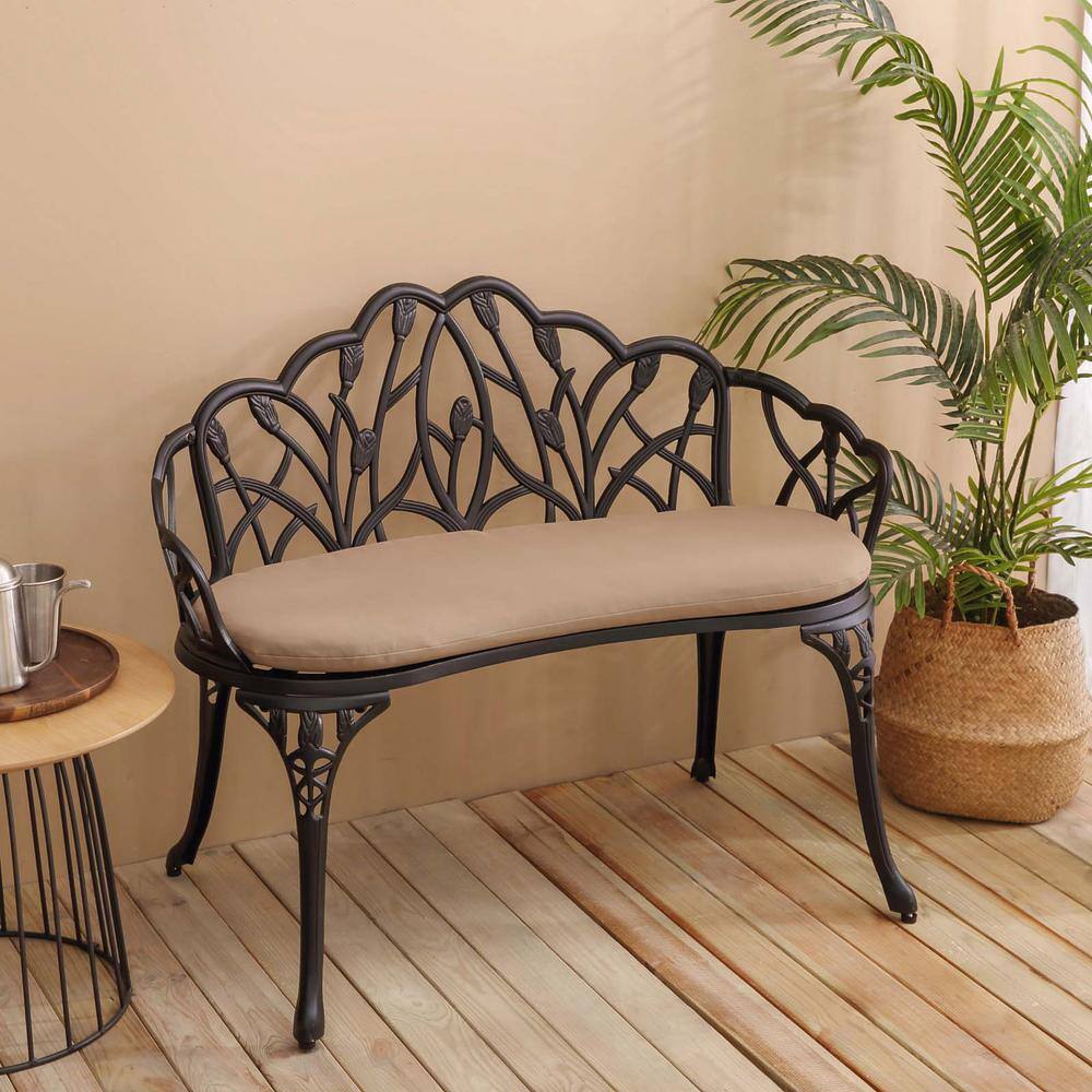 38.9 in. 2-Person Black Cast Aluminum Outdoor Bench Patio Garden Park Bench
