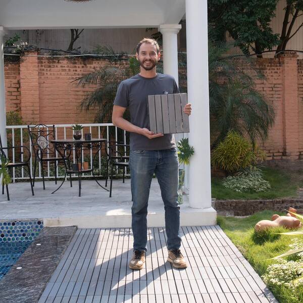 1 ft. x 1 ft. Quick Deck Solid Acacia WoodInterlocking Deck Tile in Gray Straight Grain (30 sq. ft. per Box)