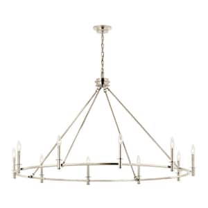 Carrick 54.25 in. 10-Light Polished Nickel Traditional Candle Circle Chandelier for Dining Room