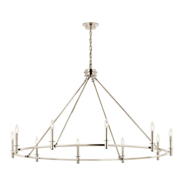 Carrick 54.25 in. 10-Light Polished Nickel Traditional Candle Circle Chandelier for Dining Room