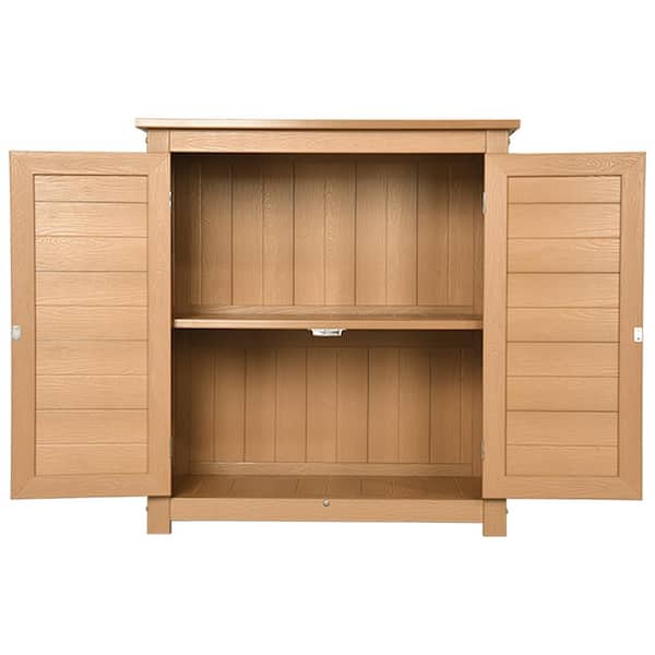 DEXTRUS 32 in. W x 17 in. D x 35.4 in. H Brown Plastic Wood Outdoor Storage Cabinet