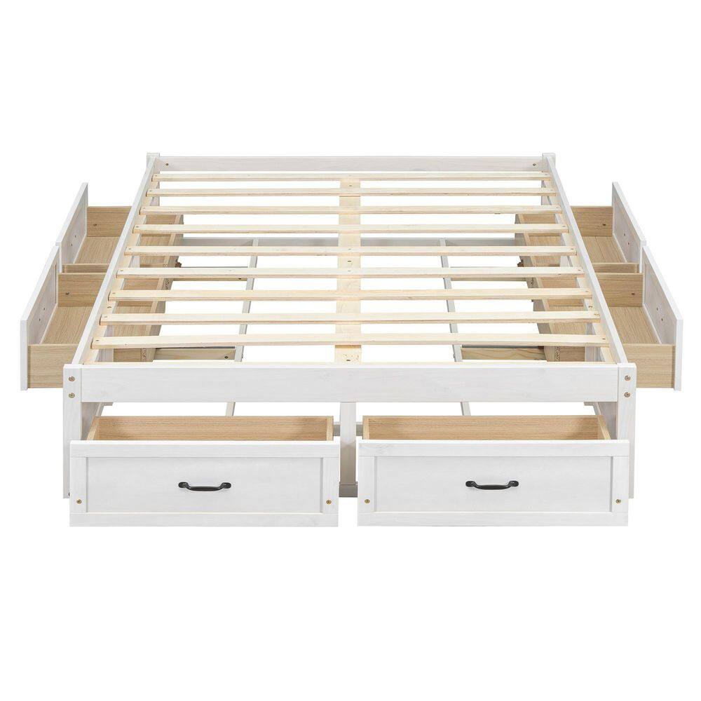Antique White Wood Frame Queen Size Retro Platform Bed with 6 Storage Drawers - thumbnail 6