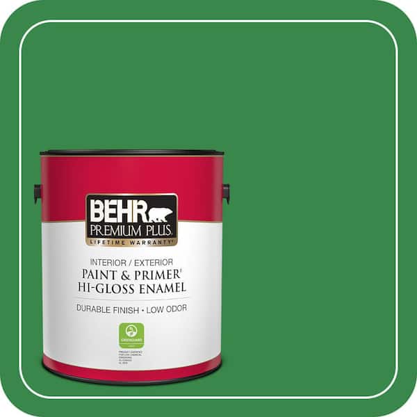 BEHR PREMIUM PLUS 1 gal. #P400-7 Paradise of Greenery Hi-Gloss Enamel Interior/Exterior Paint & Primer
