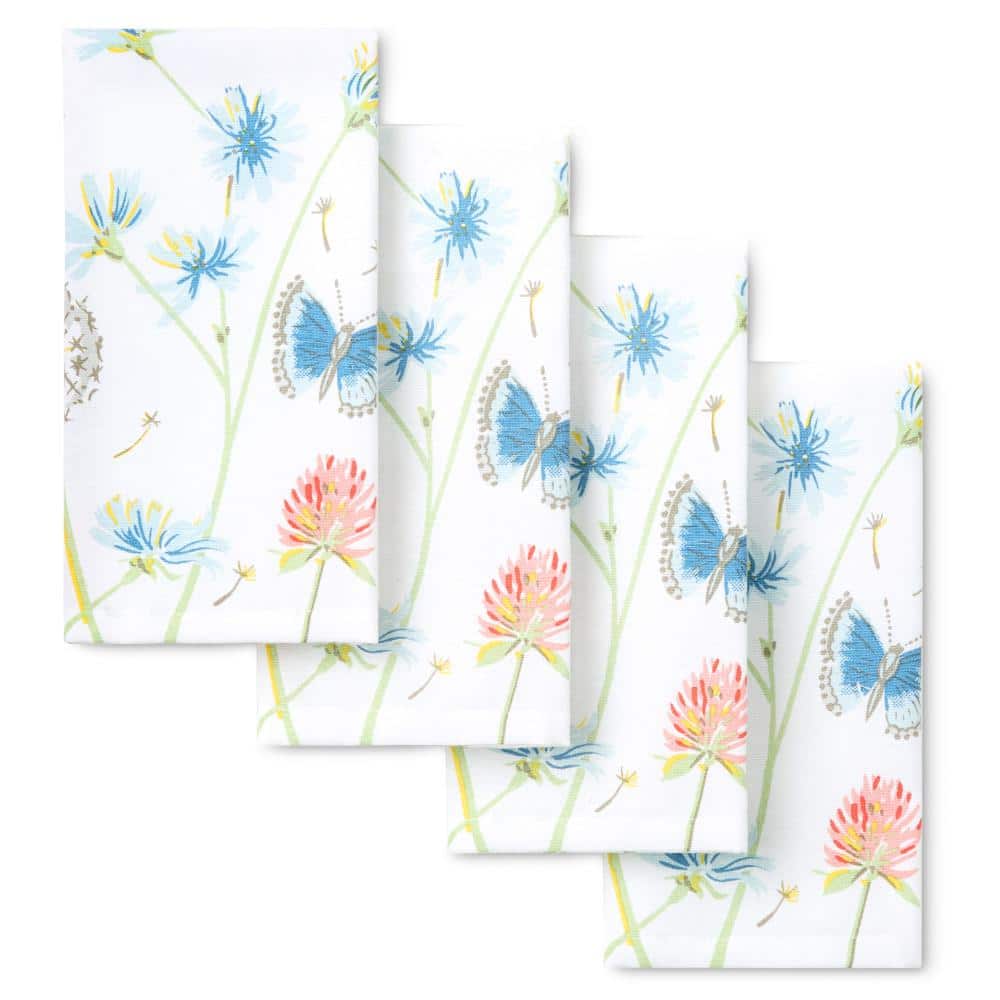 Breezy Floral Cotton Napkin Set, White/Blue/Pink, 19" 4-Pack