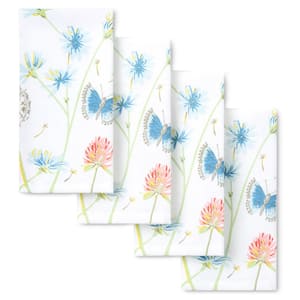 Breezy Floral Cotton-Rich 19 in. x 19 in. White/Blue/Pink Napkins Set (4-Pack)