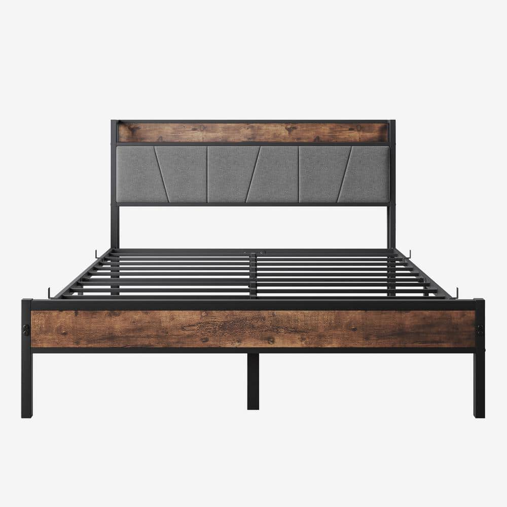 URTR Modern Industrial Black Metal Frame Queen Platform Bed With ...