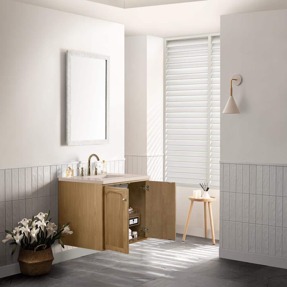 Laurent 30" Light Natural Oak Wall-Mount Single Vanity with Eternal Marfil Top