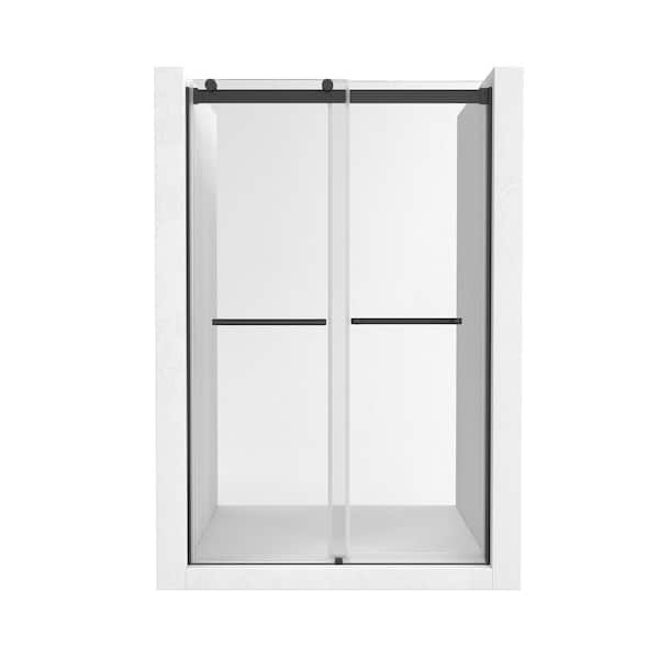 48 in. W x 76 in. H Sliding Frameless Shower Door in Matte Black Finish with Clear Glass