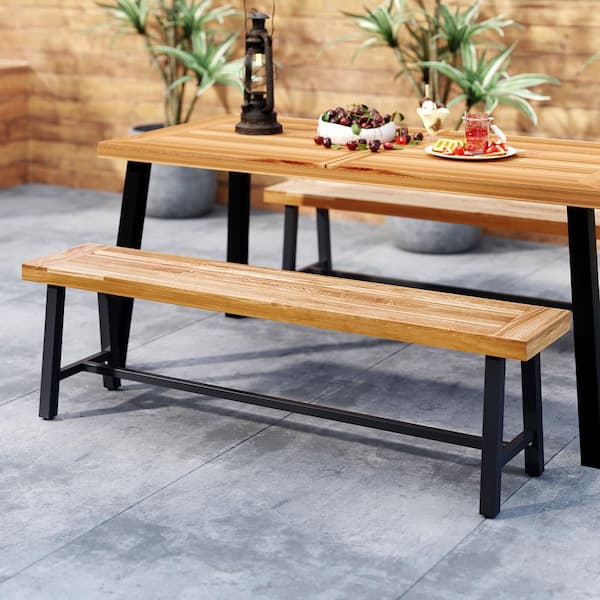 Gymax 2-Piece 63 in. Long Outdoor Acacia Wood Bench Seats up to 3 Persons for Garden Porch