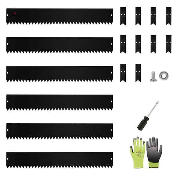 Cesicia 40 in. x 6 in. Black Galvanized Steel Garden Landscape Edging Lawn Border with Gloves and 10 Stakes (6-Pieces)