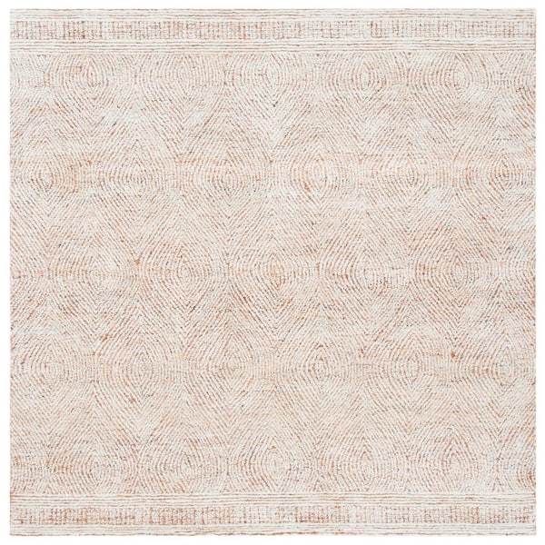 Abstract 11 ft. x 11 ft. Square Ivory/Rust Geometric Area Rug