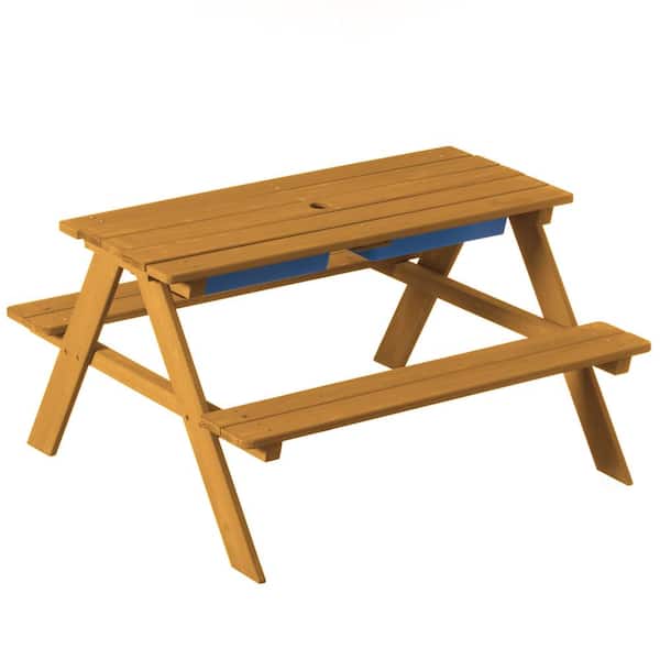 Gardenised 3 in. W Convertible Wooden Sand and Water Table, Outdoor 2 Play Box and a Removable Top, Kids Picnic Table, Stained