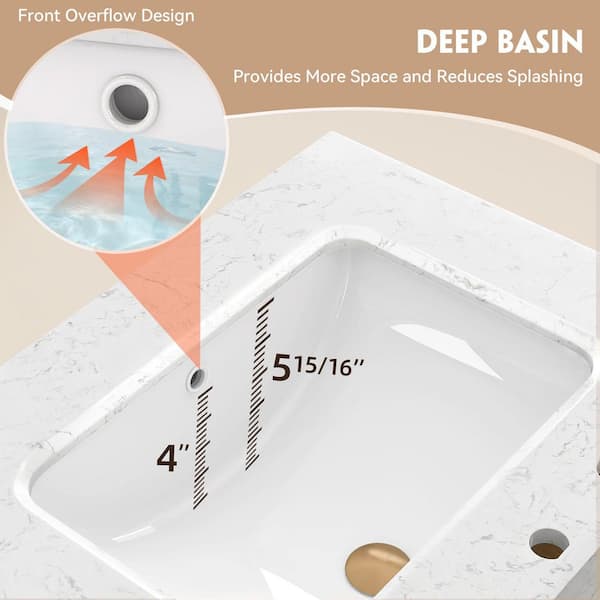 Zeafive CTK 36 in. W x 22 in. D Engineered Stone White Rectangular