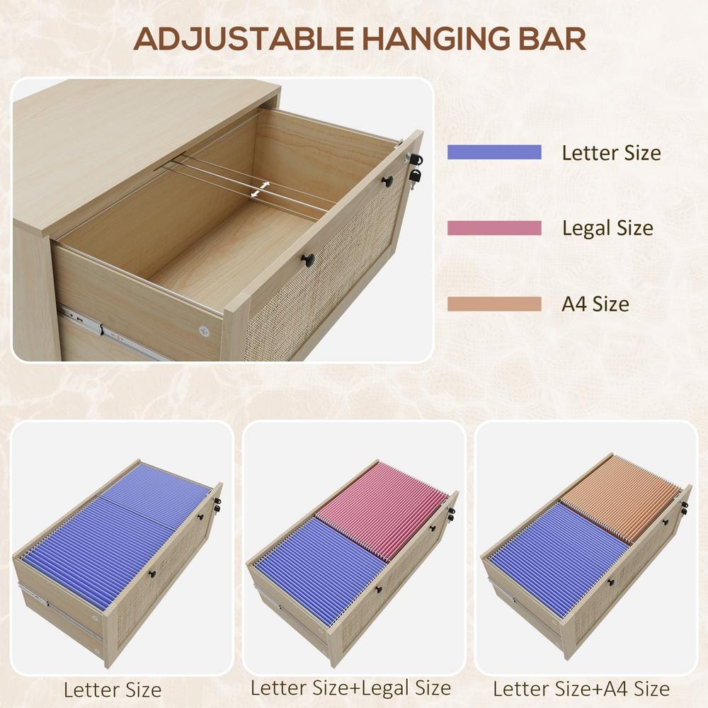 Natural Wood 2 Drawer Lockable Vertical Filing Cabinet