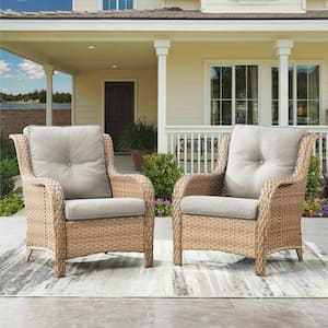 Carolina Yellow Wicker Outdoor Lounge Chair with Beige Cushions (2-Pack)
