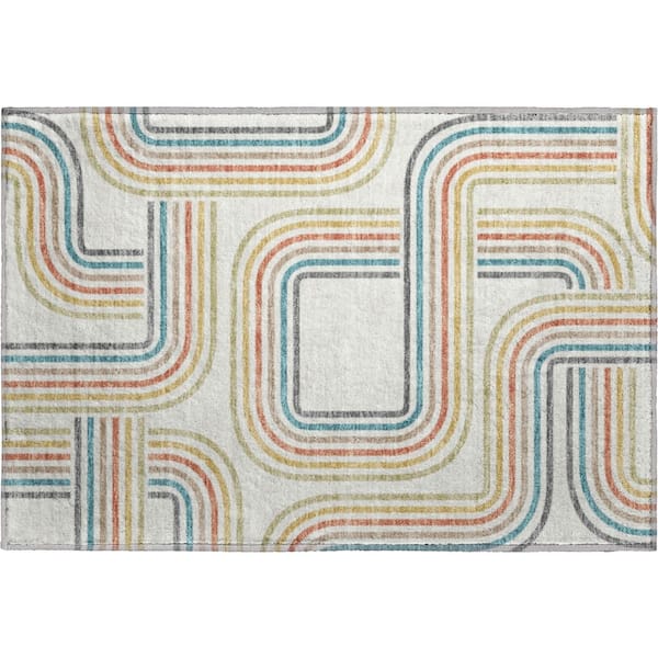 Mayfield Premium Machine Washable Abstract AMF2535 Ivory 2 ft. x 3 ft. Accent Rug