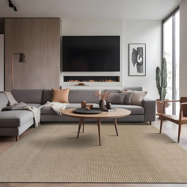 Oasis Non-Slip Beige 3 ft. x 5 ft. Solid Indoor Area Rug