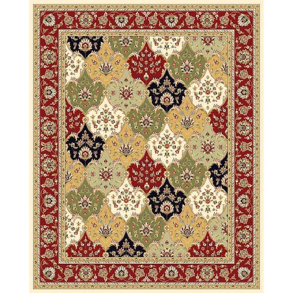 SAFAVIEH Lyndhurst Multi/Red 8 ft. x 11 ft. Geometric Border Diamonds Area Rug