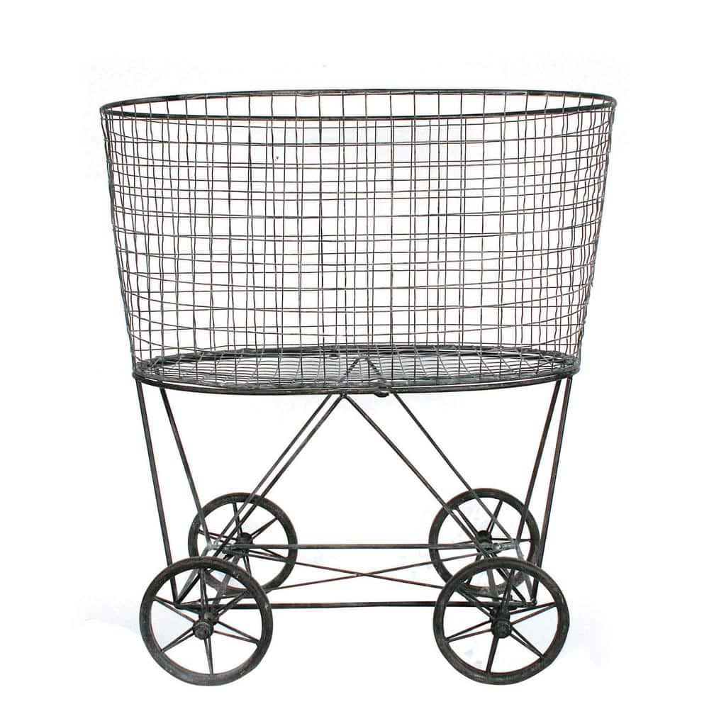 Black Metal Rustic Laundry Basket with Wheels
