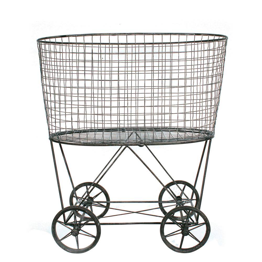 Metal Vintage Laundry Basket with Wheels - Storied Home