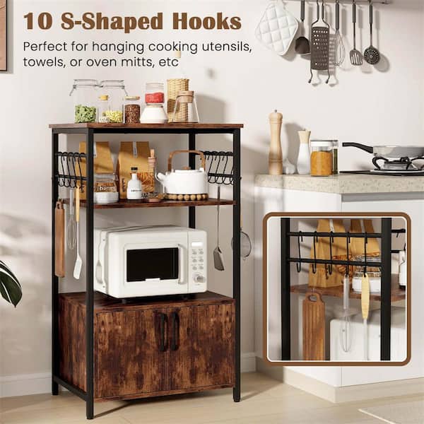 Costway Brown 3-Shelf Metal 24 in. W Kitchen Baker's Rack with
