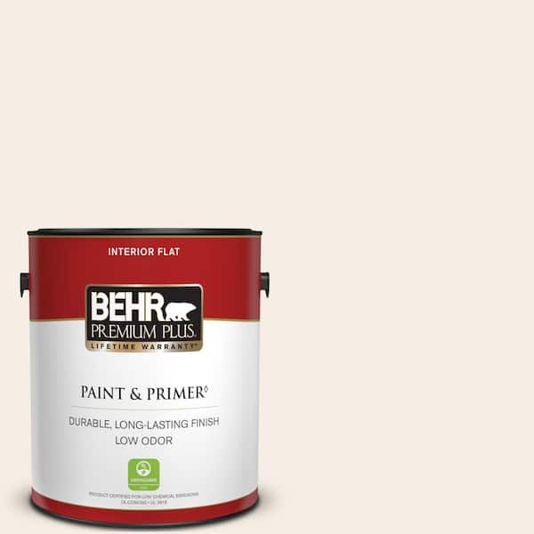 BEHR PREMIUM PLUS 1 gal. #PWN-68 Angelic White Flat Low Odor Interior Paint & Primer
