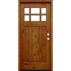 36 in. x 80 in. Craftsman Rustic 6 Lite Stained Knotty Alder Wood Prehung Front Door with 6 in. Wall Series