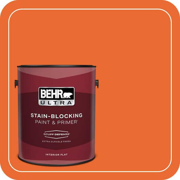 BEHR ULTRA 1 gal. #220B-7 Electric Orange Extra Durable Flat Interior Paint & Primer