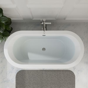 59 in. Acrylic Freestanding Bathtub Flatbottom Deep Soaking Tub in White